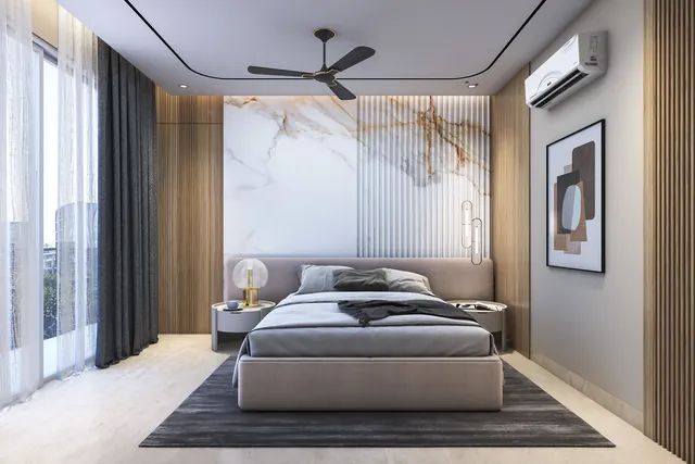 Bedroom with marble feature wall (artist's impression)