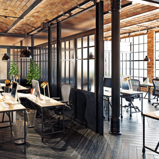 modern office interior design. Loft concept 3d rendering